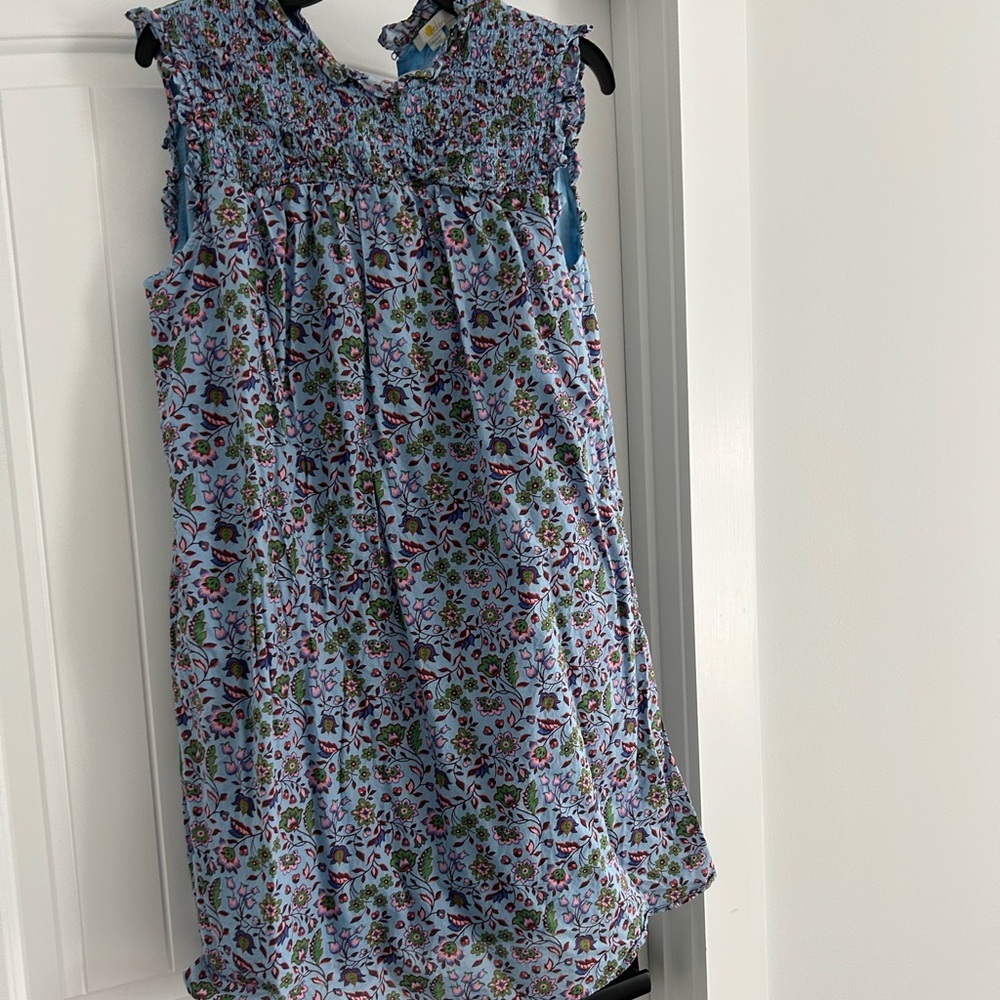 Boden Light Blue Floral Sleeveless Smocked Dress